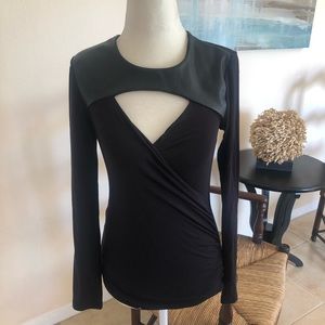 Bebe black faux leather long sleeve blouse